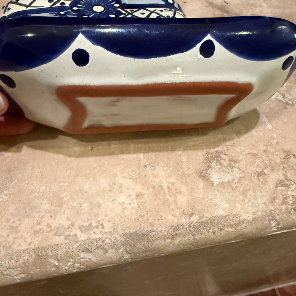 Mexican Pottery Blue White Butter Dish Covered Lidded Hand Painted - Picture 4 of 4